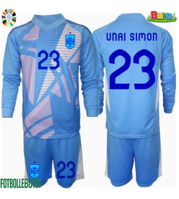 Spanien Unai Simon #23 Målvakt Hemmaställ Barn EM 2024 Långärmad (+ Korta byxor)